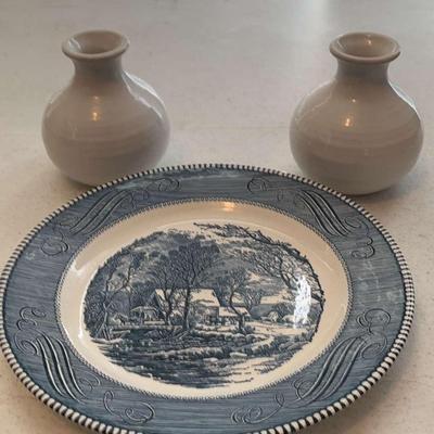 Currier & Ives ‘Old Grist Mill’ Dinner Plate, 2 White Cases