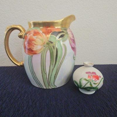 Limoges Antique-Gold-China-Tulip Gold Porcelain Pitcher

