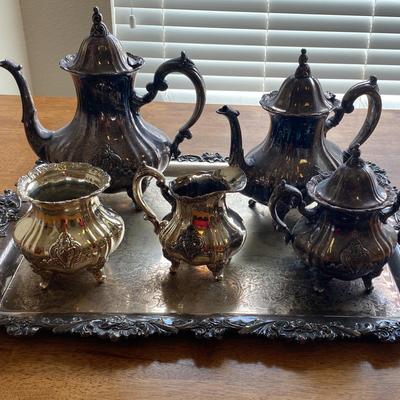 Vintage Silver Plates Tea Set of 5 With Serving Tray