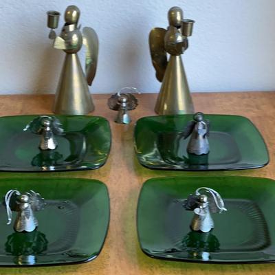 Anchor Hocking 9” Emerald Green Plates (4), 9” Angel Candle Holders & More