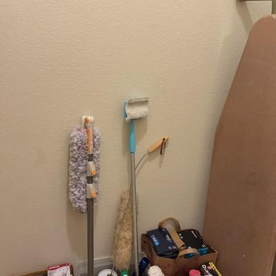 Mystery Cleaning/laundry Supplies, Light Bulbs, And Ironing Board