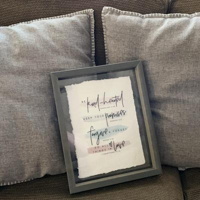 (2 Pillows (both 20 X 20), Framed Picture 14 X 11
