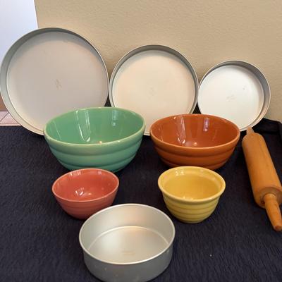 Bauer Ceramic Bowls (4), Wilton Round Cake Pans (4), 
