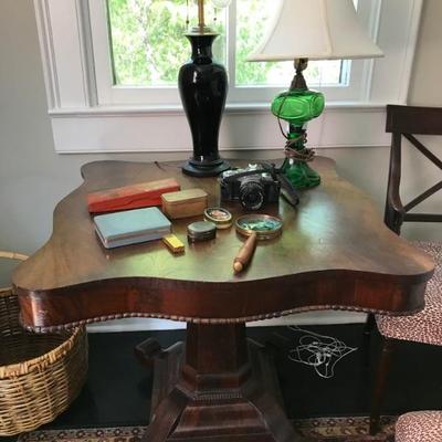 antique Empire pedestal table $250
32" square