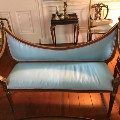 Antique French Louis XVI style scoop back settee $450
48" long
