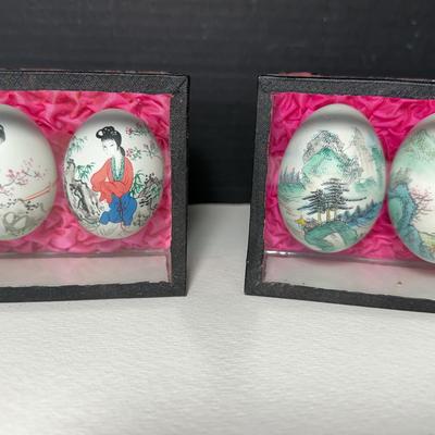Asian Hand Painted Glass Cased Eggs