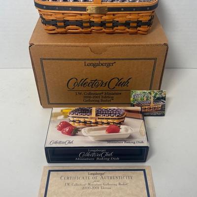 Longaberger Collector's Club JW Mini 2000-2001 Gathering Basket Set+Mini Pottery Dish