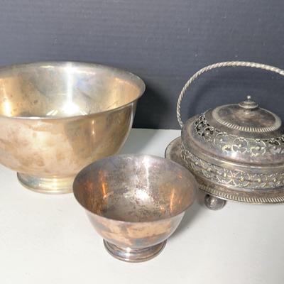 Silver Plate Bowls & Butter Dish Holder