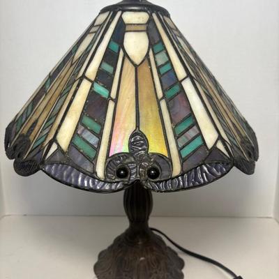 Tiffany Style Lamp w/ Blue/Green & Purple Glass Shade