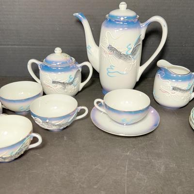 Dragonware Japanese Moriage Decorative Lithopane Tea Set 