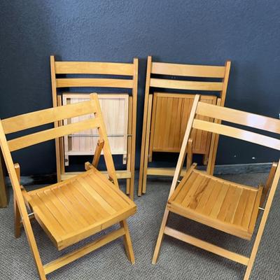 Set Of 4 Romanian Made Wood Folding Chairs