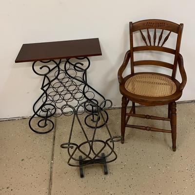 Wine Rack Table, Magazine Rack And Wood Chair