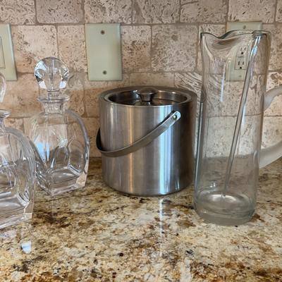 Bar ware With Glass Decanters And Ice Bucket