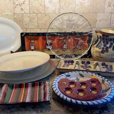 Large Lot Of Serving Platters And Pitcher