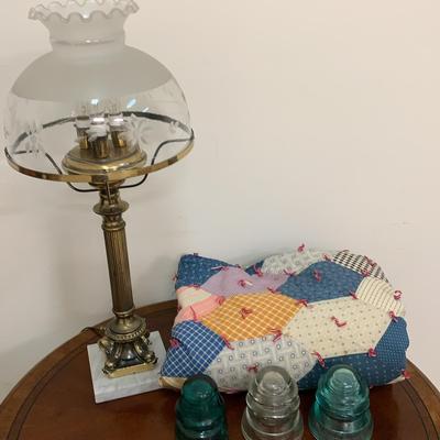 Vintage Insulators, Quilt And Lamp 