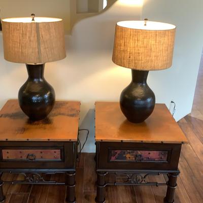 Copper Topped Side Tables And Lamps