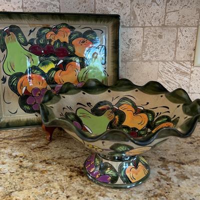 Vintage Talavera Castillo Pottery Fruit Bowl And Matching Tray