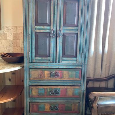 Black And Turquoise Wooden Cabinet 