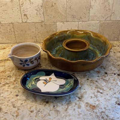 Small Talavera Plate, Pottery Chip/Dip Bowl, & Stoneware Pottery Bowl