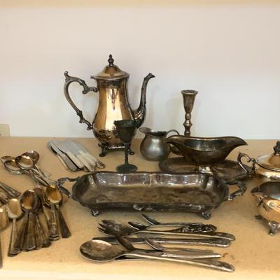 Silver Plate Cutlery, Weighted Sterling Candle Sticks