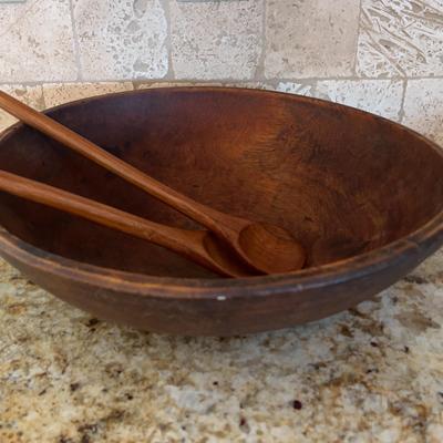 Large Wooden Salad Bowl And Tossers