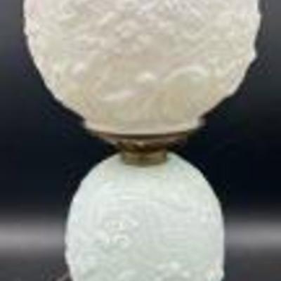 
Rare White Milk Glass Spider Web Design Hurricane Lamp
