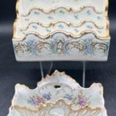 Two Dresden Porcelain Desk Or Vanity Letter Holders