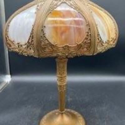 Miller Lamp Company Eight Panel Curved Slag Glass Parlor Lamp