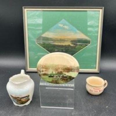 Souvenir Lot Of  Deer Isle Porcelain And Celluloid Photo, Painting Of Deer Isle