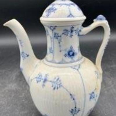 Royal Copenhagen Small Coffee Pot & Lid Blue Fluted Plain #47