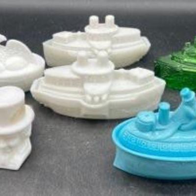 Selection Of Patriotic Milk Glass Figures