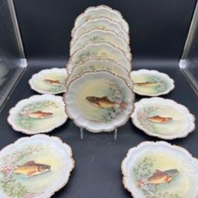 
Exceptional Set Of 12 Limoges Hand Painted Artist Signed Fish Plates
