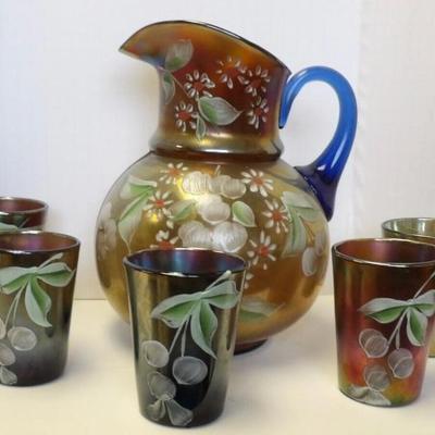 Northwood Fenton Cherries And Little Flowers 6 Piece Water Set