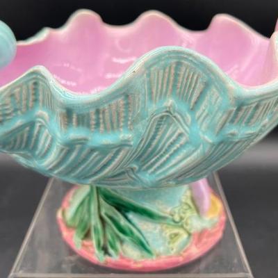 Turqupoise Majolica Footed Shell Bowl With Marine Motif