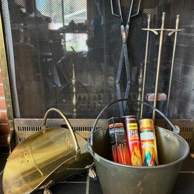 Vintage Brass Fireplace Tools & Accessories With Matches, Color Crystals