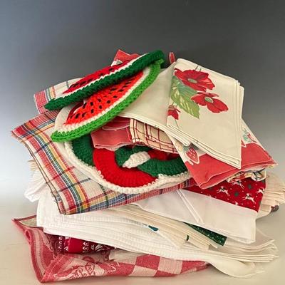 MCM Table Linens in Reds and Florals