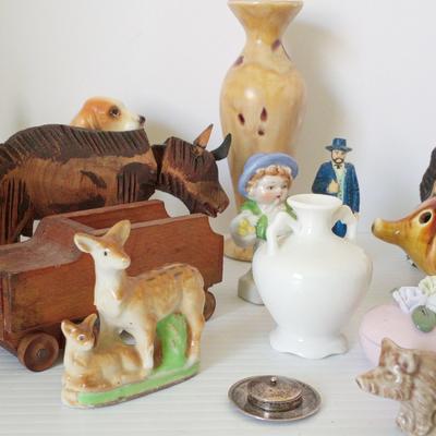 Vintage Japan Cuckoo Clock Wall Pocket and Other Figurines 