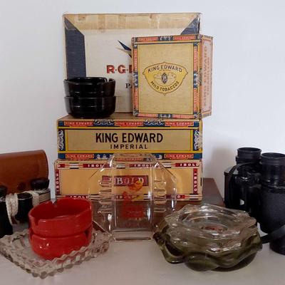 Vintage Cigar Boxes With Ashtrays And Binoculars