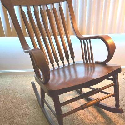 Vintage Pressed Back Oak Rocking Chair
