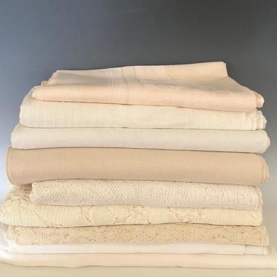 Table Linens in White, Pale Pink and Cream with Damask and Lace