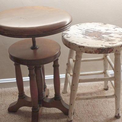 Antique Adjustable Swivel Piano Stool and Milking Stool