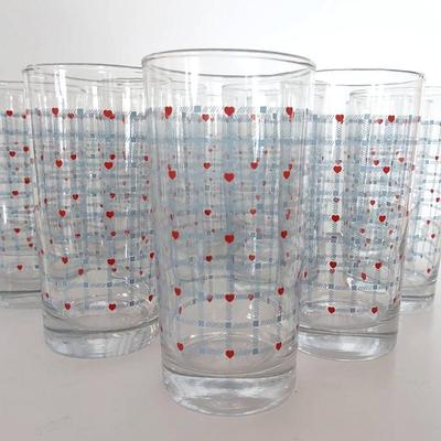 Vintage Heart And Plaid Pattern Drinking Glasses