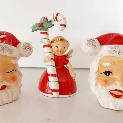 Vintage Napco Christmas Figurine With Santa Salt And Pepper Shakers 