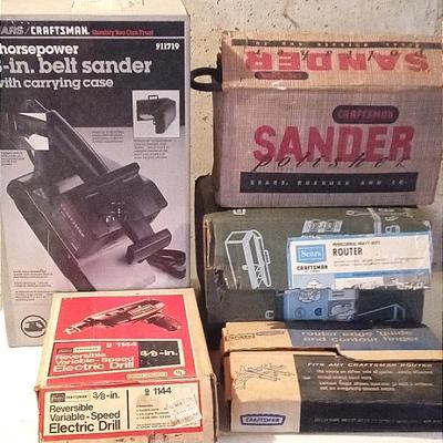 Vintage Craftsman Power Tools in Original Boxes with Router, Sander, etc.