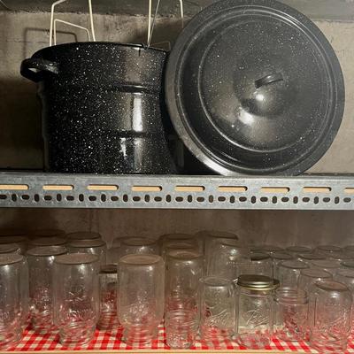 Canning Jars (30+) Plus Graniteware Canning Pot with Rack