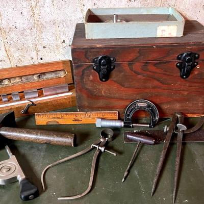 Machinist Tools With Starrett Caliper, Brown & Sharpe Weights, Etc