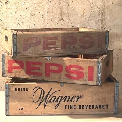 Vintage Pepsi Crates (2) and Wagner Beverage Crate