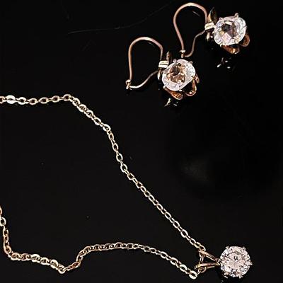 Rhinestone Earrings and Rhinestone Pendant Necklace 