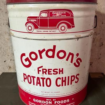 HTF Vintage Gordon’s Fresh Potato Chips Can, 3.5 Pound Size With Lid