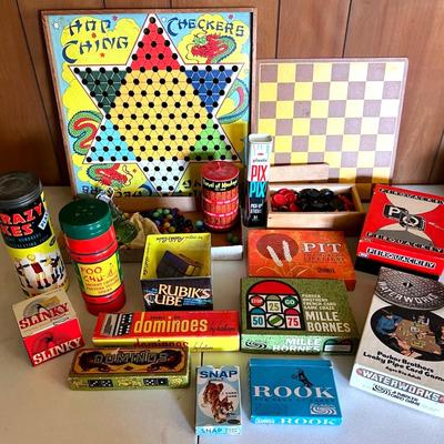 Vintage Toys With Puzzle & Card Games, Checkers, Dominoes, Rubiks Cube, Etc